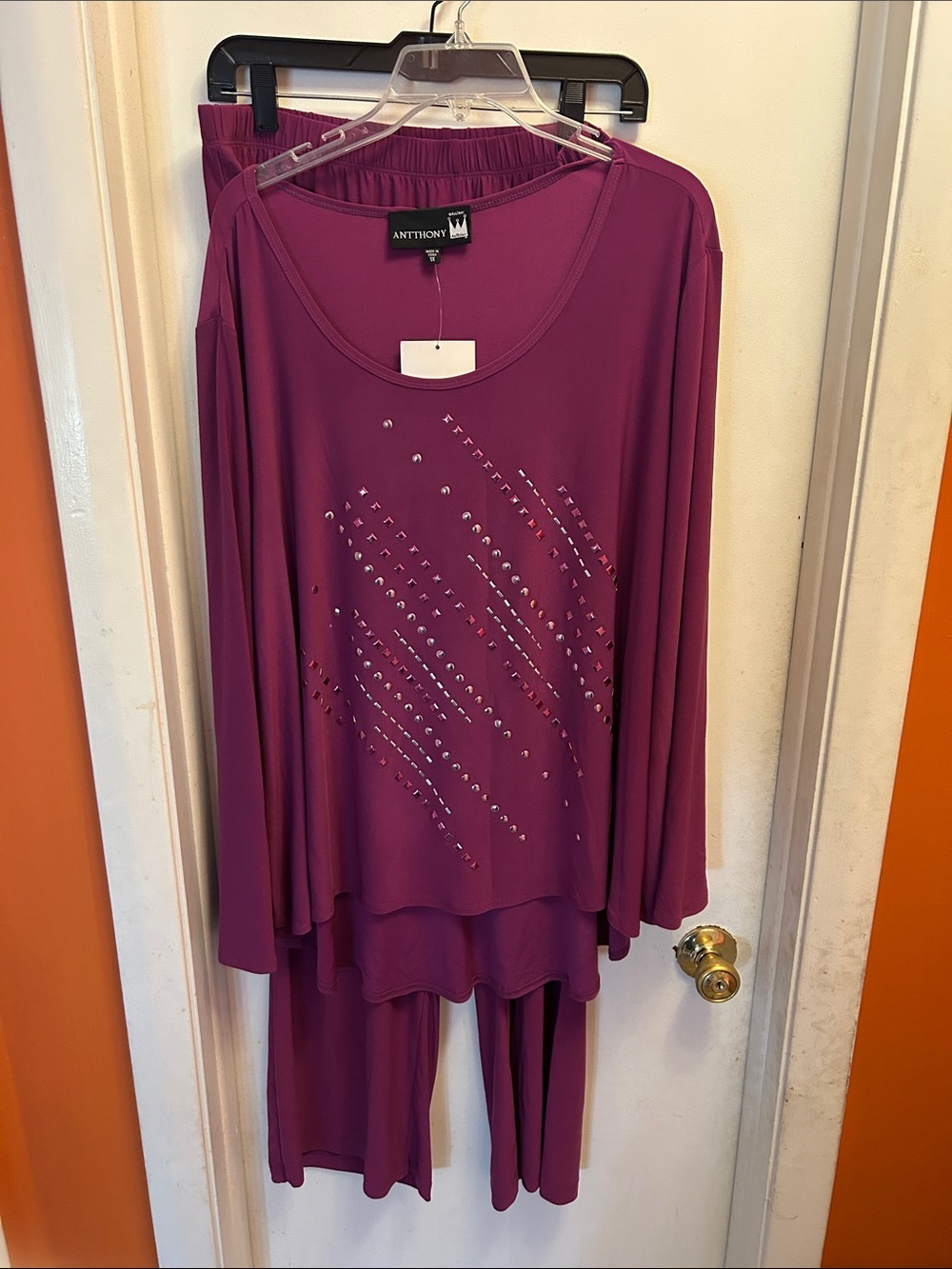 Anththony M Plum Embellished Two-Piece Lounge Set
